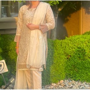 Embroidered mirrors work cotton net dress…